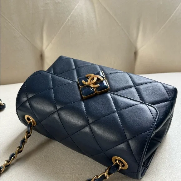 Chanel Navy Blue Diamond Lock Crossbody Flap Bag - Picture 7 of 12